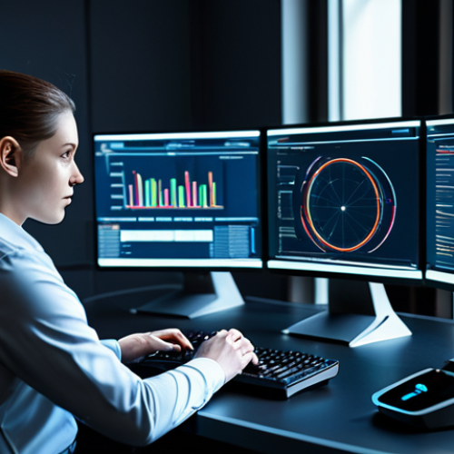 A focused professional game strategist, depicted as a young adult, is seated at a sleek, modern desk. They are wearing a modest, stylish professional business casual outfit. The strategist is intently observing multiple holographic display screens that project intricate skill trees, complex data analytics, and character performance graphs, set within a sophisticated, futuristic gaming analysis lab. The lighting is subtle and high-tech, emphasizing the digital information. This image is safe for work, appropriate content, fully clothed, professional, perfect anatomy, correct proportions, natural pose, well-formed hands, proper finger count, natural body proportions, high-quality, detailed, realistic photography.