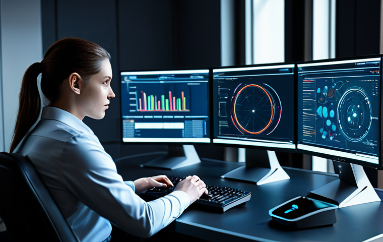 A focused professional game strategist, depicted as a young adult, is seated at a sleek, modern desk. They are wearing a modest, stylish professional business casual outfit. The strategist is intently observing multiple holographic display screens that project intricate skill trees, complex data analytics, and character performance graphs, set within a sophisticated, futuristic gaming analysis lab. The lighting is subtle and high-tech, emphasizing the digital information. This image is safe for work, appropriate content, fully clothed, professional, perfect anatomy, correct proportions, natural pose, well-formed hands, proper finger count, natural body proportions, high-quality, detailed, realistic photography.
